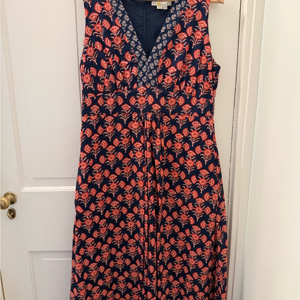 Boden Red and Navy Sleeveless V-Neck Maxi Sundress Size 10